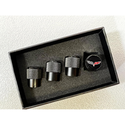 Corvette Cross Flag Logo Valve Stem Cap - Black Knurled - 4 Pieces : C6