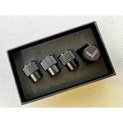 Corvette Cross Flag Logo Valve Stem Cap - Black Knurled - 4 Pieces : C7