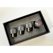 Corvette Cross Flag Logo Valve Stem Cap - Black Knurled - 4 Pieces : C5