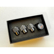 Corvette Cross Flag Logo Valve Stem Cap - Black Knurled - 4 Pieces : C8