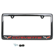 Corvette Red Script w/Double Logo License Plate Frame - Carbon Fiber : C6 2005 - 2013