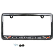 Corvette Gray Script w/Double Logo License Plate Frame - Carbon Fiber : C6 2005 - 2013