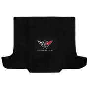 Corvette Cargo Mat Velourtex - Convertible - Black with Silver Double Logo : 1998-2004 C5