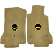 Corvette Lloyd Ultimat Floor Mats - Cashmere with Yellow Jake Skull : 2007.5-2013 (Hook Anchor)