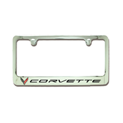 C8 Corvette Chrome License Plate Frame w/Crossed Flags Logo