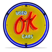 Corvette - OK Used Cars - Neon Sign in a Metal Can : Large 36 Inch Across