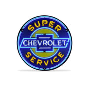 Corvette - Super Chevrolet Service - Neon Sign in a Metal Can : Large 36 Inch Across