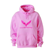 Corvette Ladies Hooded (Hoodie) Sweatshirt - Embroidered Pink : C7 Stingray
