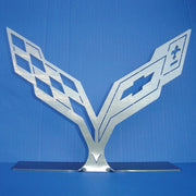 C7 Corvette Crossed Flag Emblem Desk Art - 15 inch