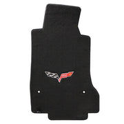 Corvette Lloyd Ultimat Floor Mats - 60th Anniversary in Cross Flags : 2007.5-2013 C6, Z06, Grand Sport & ZR1- Ebony - Set of 2