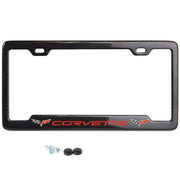 Corvette Red Script w/Double Logo License Plate Frame - Carbon Fiber : C6 2005 - 2013