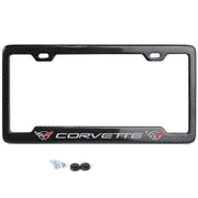Corvette script with w/Double Logo License Plate Frame - Carbon Fiber C5