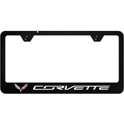 C7 Corvette Black Polycarbonate License Plate Frame w/Crossed Flags Logo