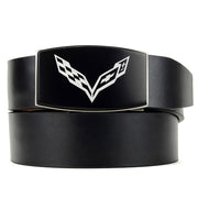 Corvette Black Laser Etched Buckle w/Aston Black Belt : C7 Stingray, Z51