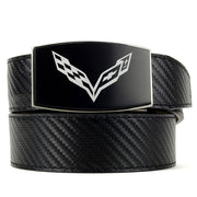 Corvette Black Laser Etched Buckle w/Aston Black Carbon Fiber Embossed Belt : C7 Stingray, Z51