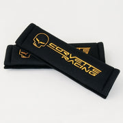 Corvette Seatbelt Harness Pads (Set) - Black with Yellow Corvette Racing Jake Logo : 2005-2013 C6