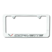 C7 Corvette Stingray Polished Billet Aluminum License Plate Frame w/Crossed Flags Logo