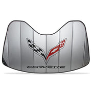 Corvette Logo Accordion Style Sunshade - Insulated Silver : C7 Stingray, Z51, Z06, Grand Sport