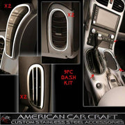 Corvette Interior Dash Kit 9 Pc. - Stainless Steel : 2005-2013 C6,Z06,ZR1,Grand Sport