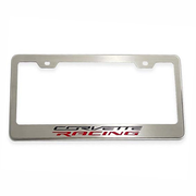 C8 Corvette - License Plate Frame Brushed Stainless Steel W/ Corvette Racing Script