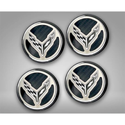 Corvette Engine Cap Cover Set - Flag Emblem - Chrome/Brushed/Carbon Fiber Inlay : C8 Stingray, Z51