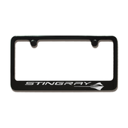 C8 Corvette Black License Plate Frame w/Stingray Script & Fish Logo