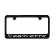 C8 Corvette Black License Plate Frame w/Crossed Flags Logo