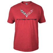 C7 Corvette Logo Flag T-shirt : Heather Red