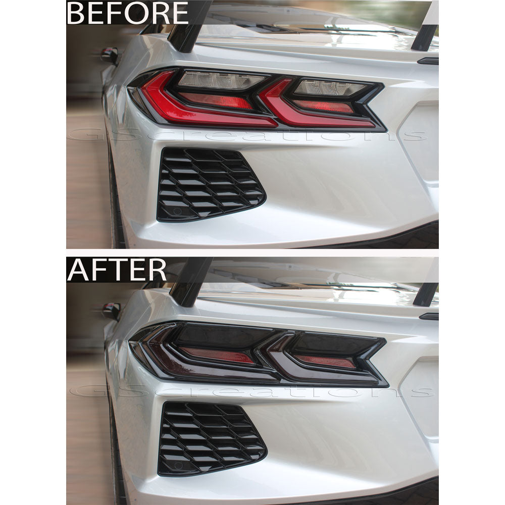 C7 Corvette Carbon Fiber Spoiler Smoked Acrylic Tail Light Blackout Covers For 2014-2019 C7 Corvette - 4-Piece Kit, Easy Tape Installation, 1 Year Warranty C6 Corvette Tail Lights - Foto 9