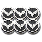 Corvette Manual Cap Cover Set - Crossed Flags - Chrome/Brushed/Carbon Fiber Inlay : C7 Stingray, Z51