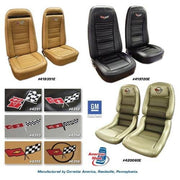 Corvette Embroidered Leather Seat Covers. Royal Blue Lthr/Vnyl Original: 1972