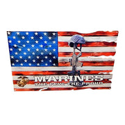 USMC Enlisted "The Few. The Proud." Fallen Battle Cross USA American Flag Metal Wall Sign - Red, White, Blue : 24" x 15"