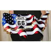 American Flag Route 66 Map Metal Wall Sign - 24" x 14"