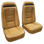 Corvette Embroidered Leather Seat Covers. Med Saddle Lthr/Vnyl Original: 1973-1974