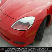 Corvette Headlight Eyebrow Kit Aggressive Style - Chrome ABS : 2005-2013 C6,Z06,ZR1,Grand Sport