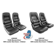 Corvette Driver Leather Seat Covers. Black Leather/Vinyl 4-Bolster: 1979-1982