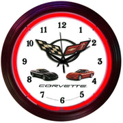 Corvette Clock - 15" Neon Wall Clock with Corvette & C5 Emblem