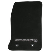 C7 Corvette Floor Mats - Black w/Stingray Logo and Colored Border Stitching: C7 Stingray