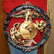 USMC Globe Round Enlisted Metal Wall Sign w/Camo Circle : 19" x 19"
