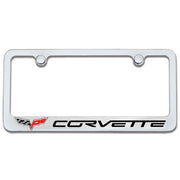 Corvette Script Chrome License Plate Frame w/Crossed Flags Logo : C6 2005-2013